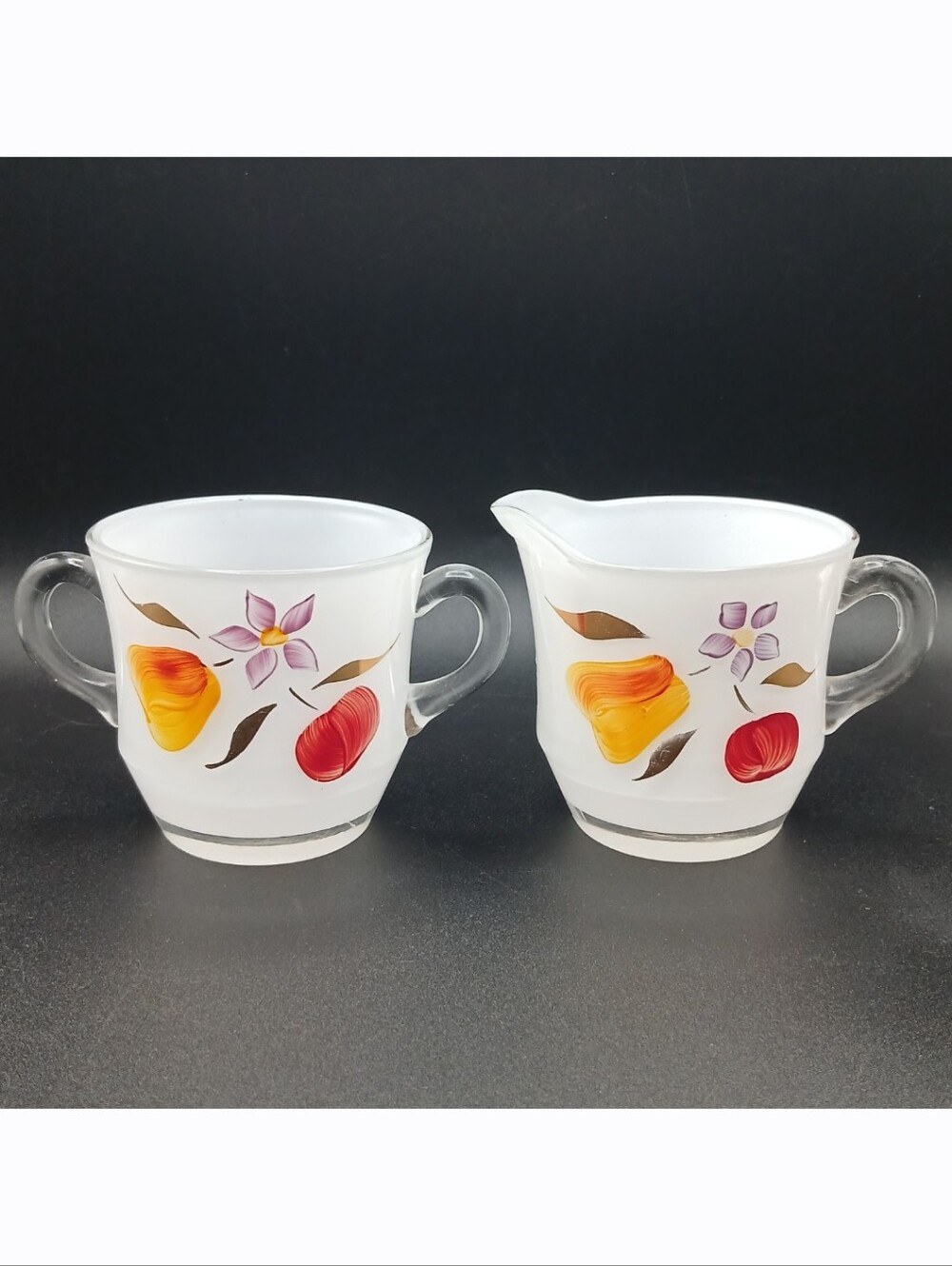 Vintage Bartlett Collins Hand Painted   White Fruit Flower Sugar Bowl & Creamer